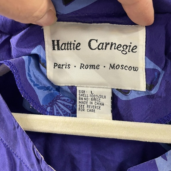 Vintage Hattie Carnegie Silk shirt Womens L short Sleeve Button Up purple Anchor - Picture 4 of 7